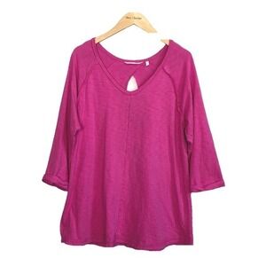 SOFT SURROUNDINGS Women Large Pink Exposed Seam Cutout Pima Cotton Tunic Top